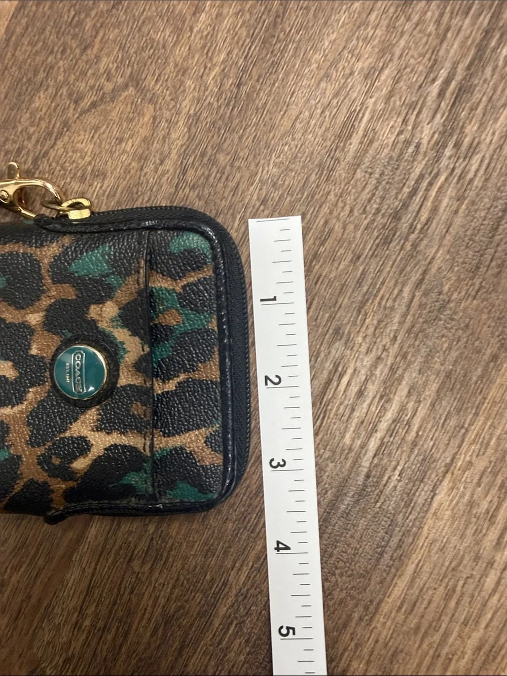 Vintage Coach Leopard Print Wristlet Phone Case in Brown, Black & Green